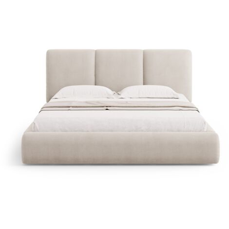 Lit coffre avec tête de lit 180x200cm en chenille beige