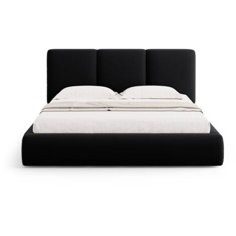 Lit coffre avec tête de lit 180x200cm en velours noir