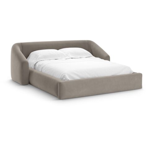 Lit coffre avec tête de lit 200x200cm en velours cappuccino