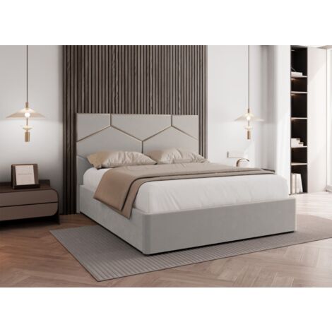 Lit coffre avec tête de lit design en velours taupe LARA 180 x