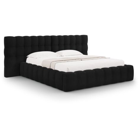 Lit coffre avec tête de lit double 200x200cm en velours noir