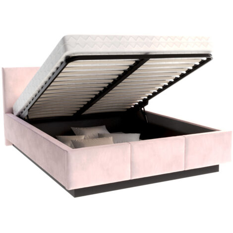 Lit coffre Aveiro 140 x 200 cm avec sommier à lattes relevable Rose pâle