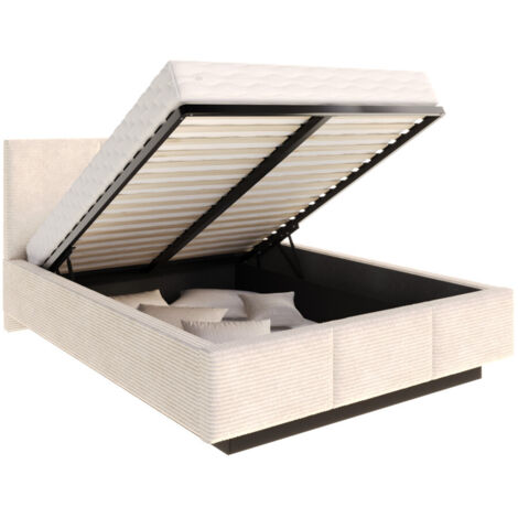 Lit coffre Aveiro velours côtelé 120 x 200 cm avec sommier à lattes relevable Crème