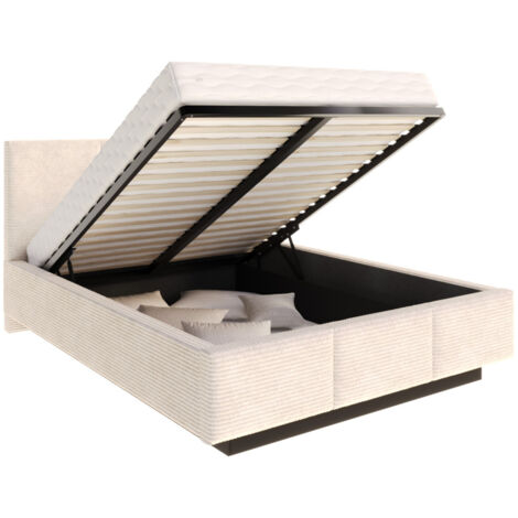 Lit coffre Aveiro velours côtelé 140 x 200 cm avec sommier à lattes relevable Beige Foncé