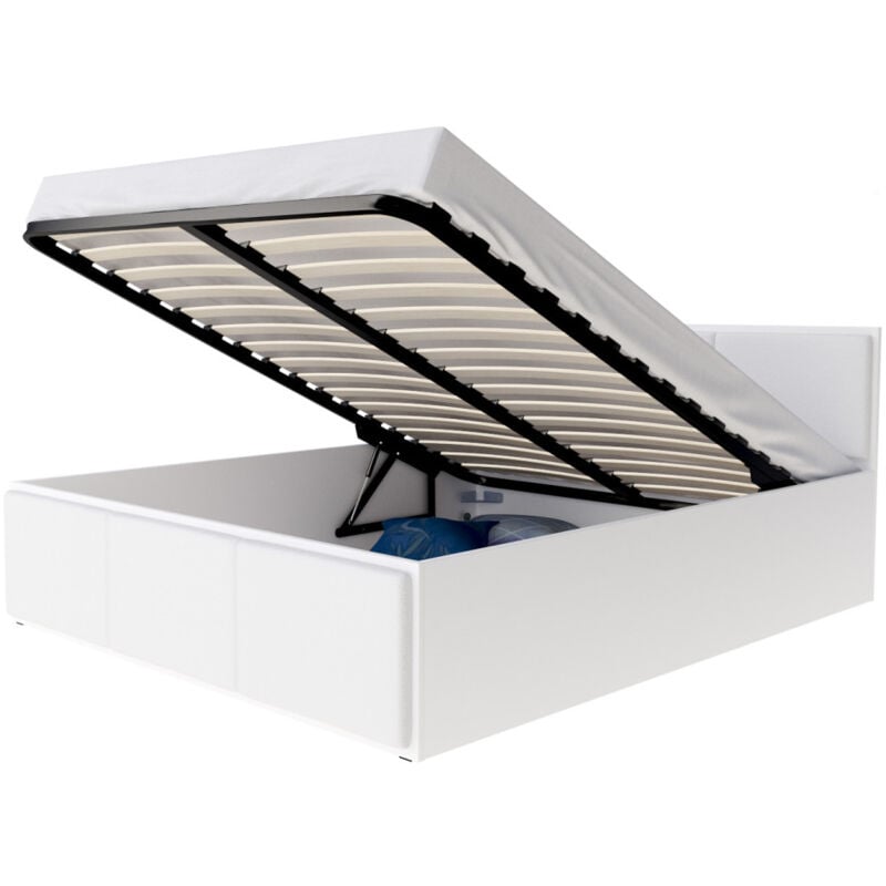 Nova Confort - Lit coffre Barcelona 120 x 200 cm avec sommier à lattes relevable Blanc