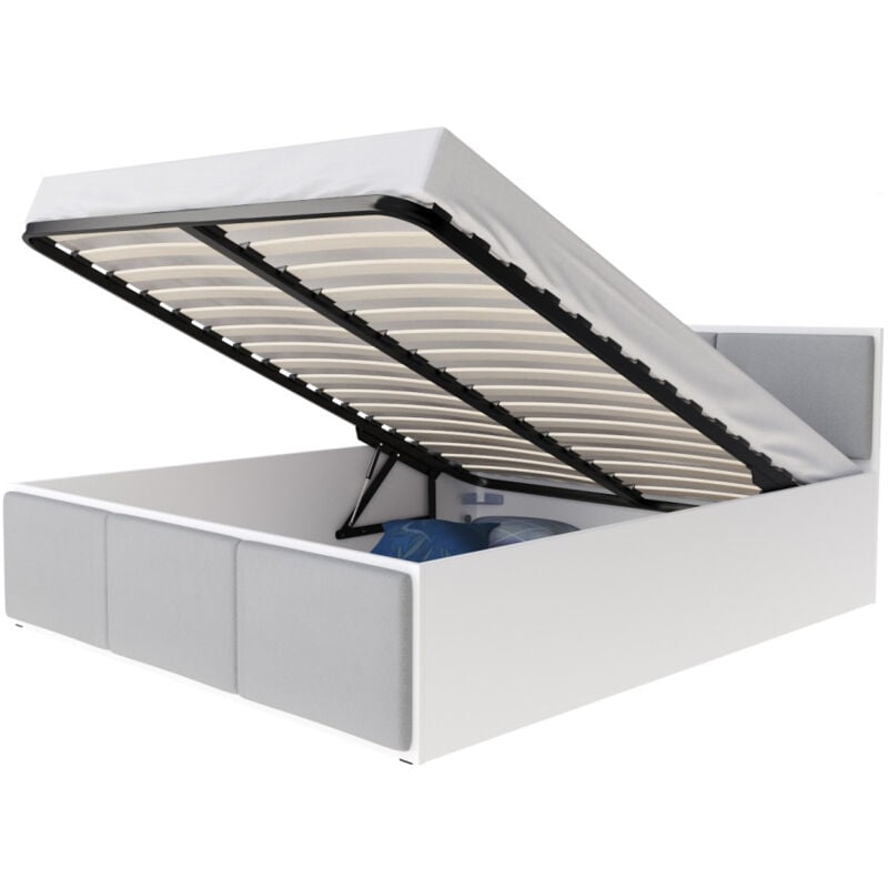 Nova Confort - Lit coffre barcelona 140 x 190 cm avec sommier à lattes relevable Blanc - Gris clair