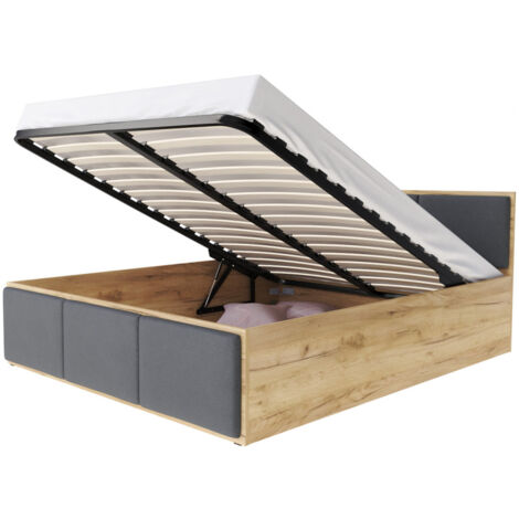 Lit coffre Barcelona 140 x 190 cm avec sommier à lattes relevable Chêne - Gris fonce