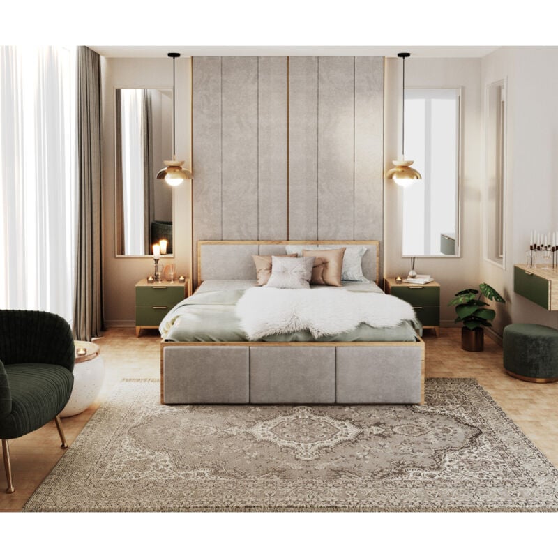 Nova Confort - Lit coffre Barcelona 140 x 200 cm avec sommier à lattes relevable Chêne - Gris clair