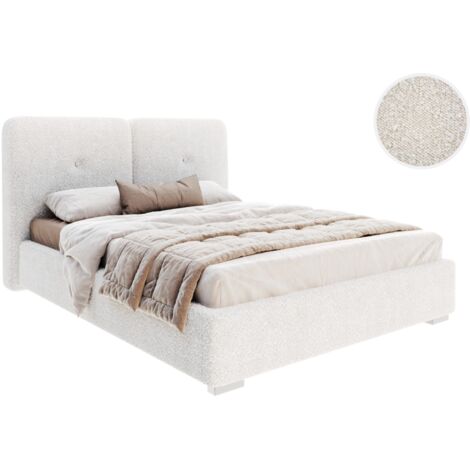 Lit coffre Bedretti 140 x 190 cm - Tissu bouclette - avec sommier à lattes relevable Blanc