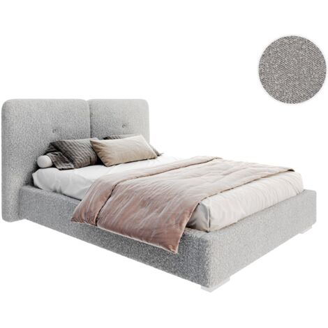 Lit Coffre Bedretto 180 x 200 cm - Tissu bouclette - avec sommier à lattes relevable Gris clair