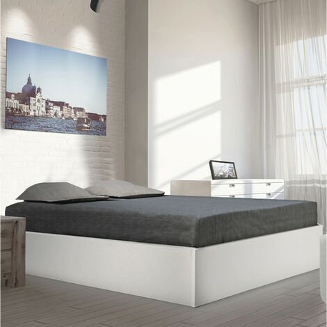 LE QUAI DES AFFAIRES Lit coffre BILBAO 140x190 cm + sommier / blanc/ 196x146x33 cm