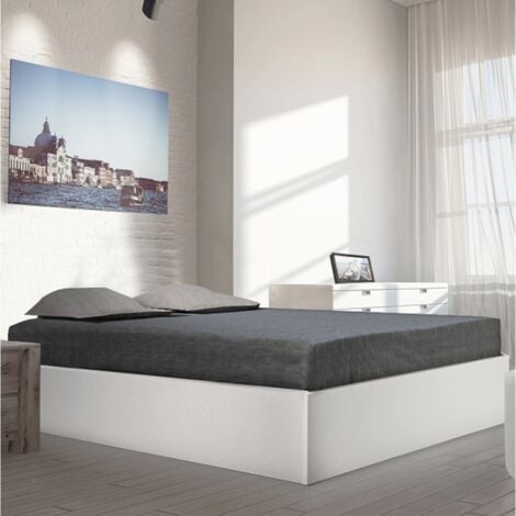 LE QUAI DES AFFAIRES Lit coffre BILBAO 180x200 cm + sommier / blanc/ 206 x 186 x 33