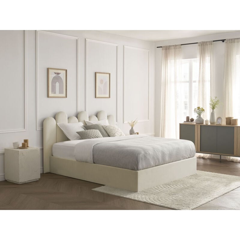 Lit coffre badja velours 160x200 Beige - Bobochic