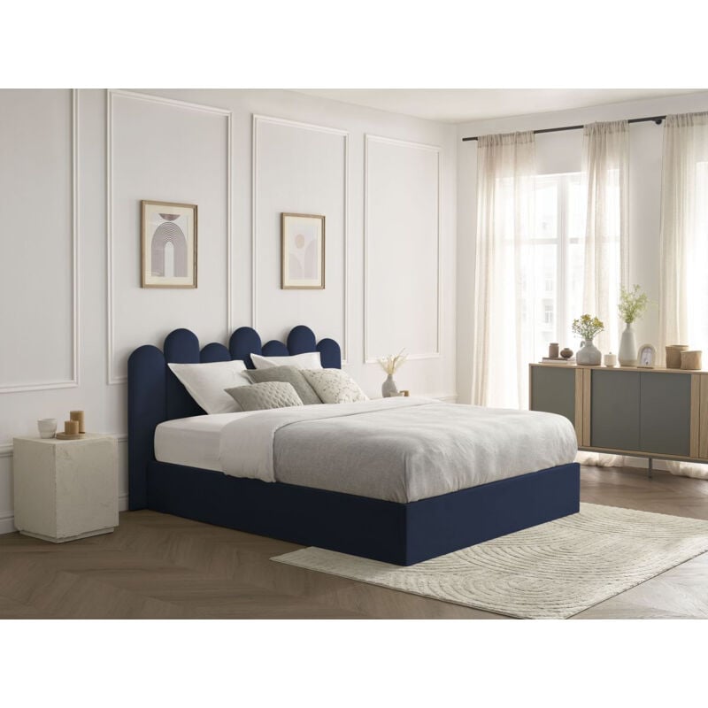 Lit coffre badja velours 160x200 Bleu foncé - Bobochic