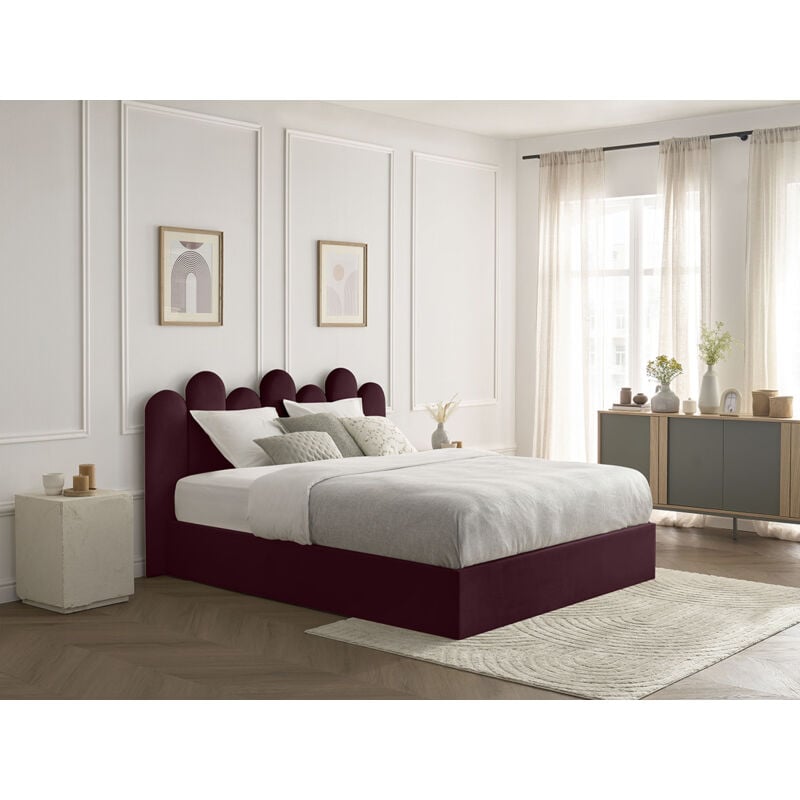 Lit coffre badja velours 140x190 Rouge - Bobochic