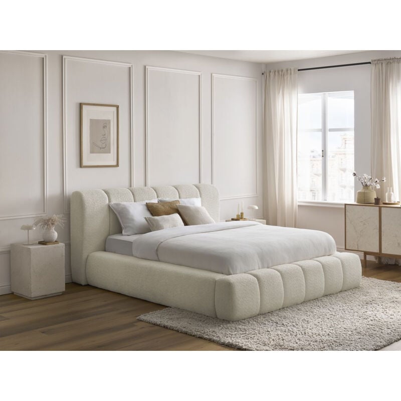 BOBOCHIC - Lit coffre DENALI tissu bouclette 140x190 Blanc