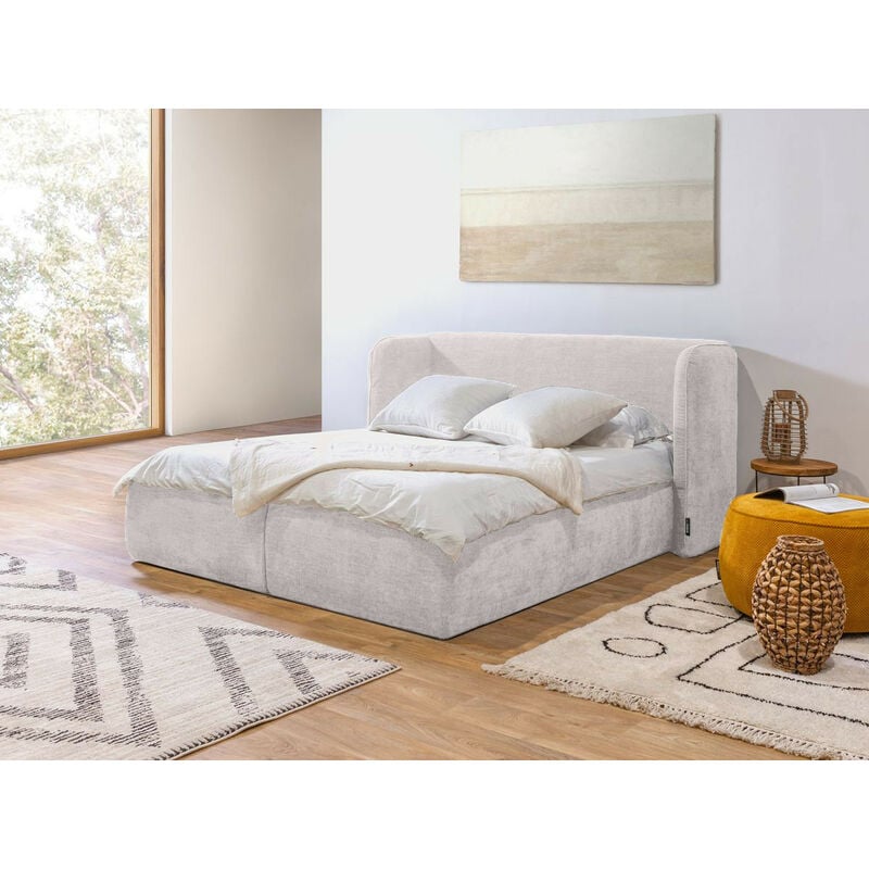 Bobochic - Lit coffre louise avec tête de lit rembourrée 140x190 Beige