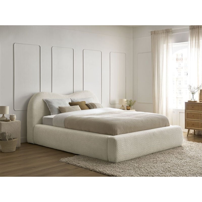 Bobochic - Lit coffre orlane tissu bouclette 140x190 Beige