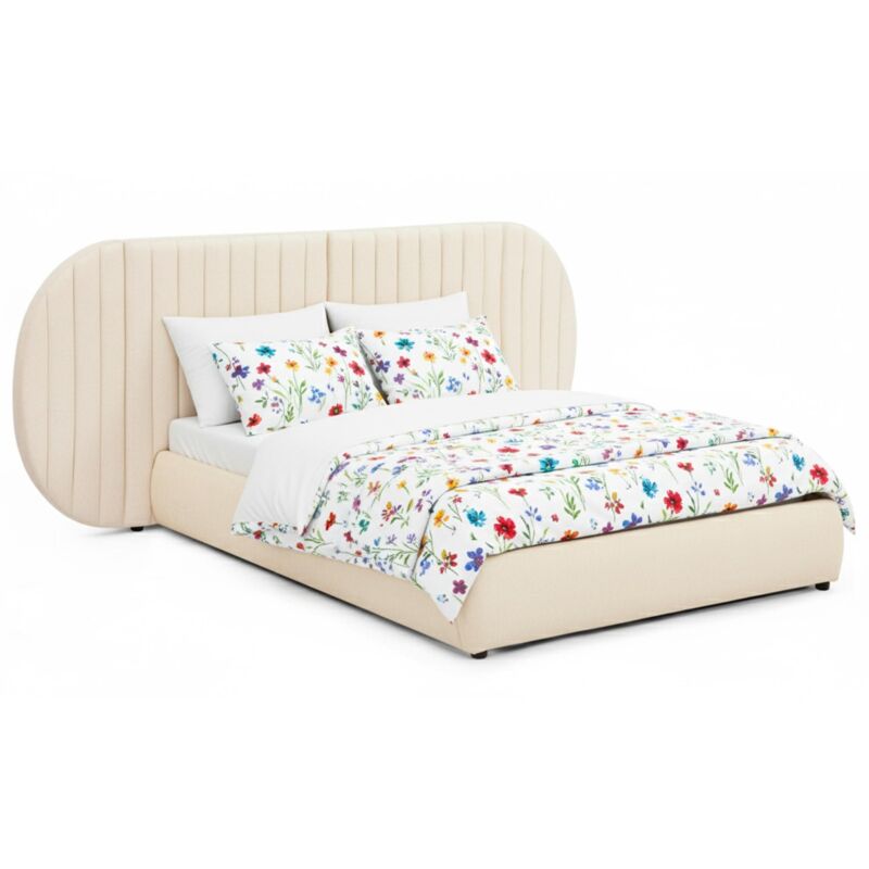 Lit coffre-complet avec tête de lit modulable Cocon 140x200cm Tissu Beige