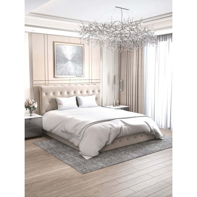 Lit coffre 2 places corsica en velours beige 180x200cm