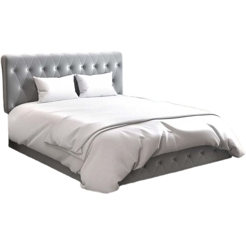 Lit coffre 2 places corsica en velours beige 140x190cm