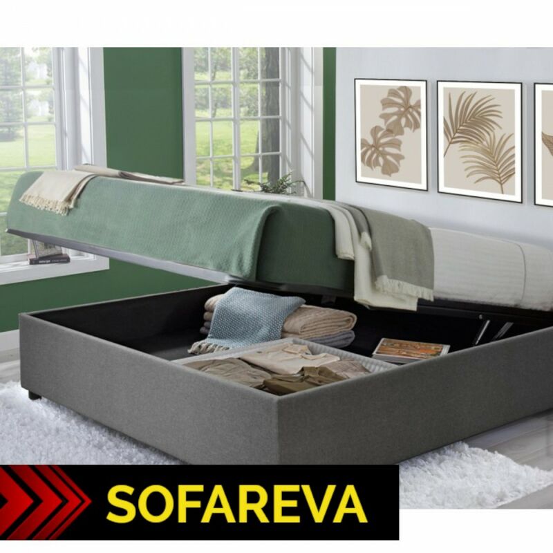 Sofareva - Lit Coffre Crown 140/190 Gris Rangement supplémentaire Simili cuir - gris