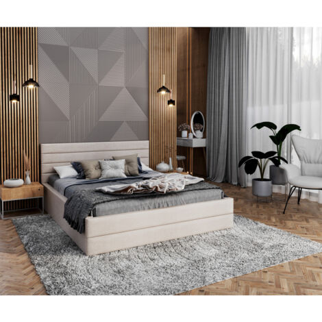 Lit coffre DALLAS 160 x 200 cm avec sommier à lattes relevable Beige