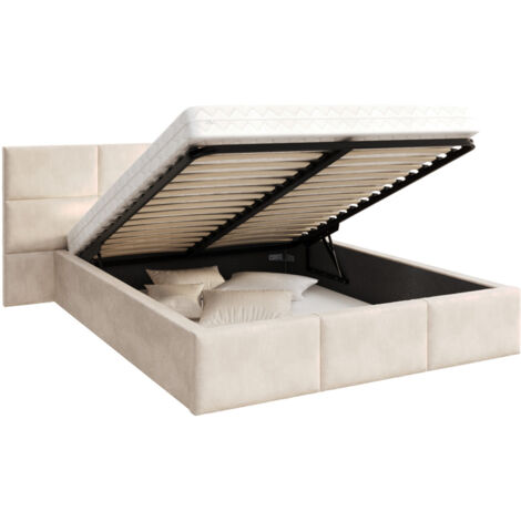 Lit Coffre Denver 160x200 - Sommier inclus Crème