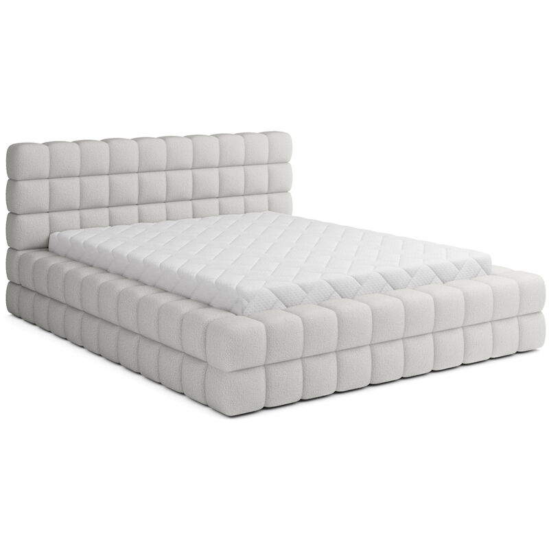 Les Tendances - Lit coffre 160x200 sommier inclus Cloud tissu bouclette Blanc