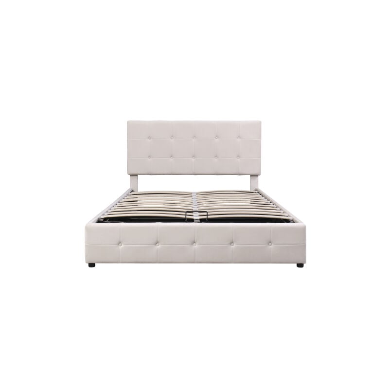 Lit coffre double 140X200, lit rembourré avec espace de rangement relevable hydrauliquement, tête de lit rembourrée réglable en hauteur, sommier à