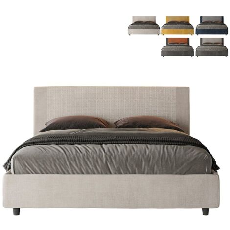 Lit-coffre double 160x190 avec conteneur en tissu Rosal Norris Labirinto  Couleur: Blanc - Version: Avec coffre de rangement