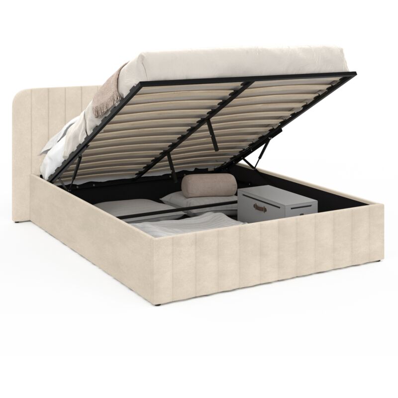 Idmarket - Lit coffre double alba avec tête de lit et sommier 140 x 190 cm velours beige