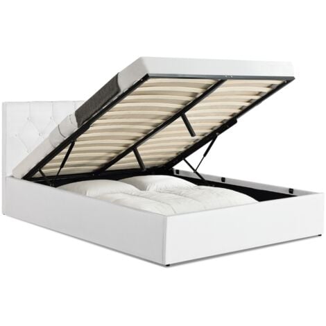 IDMARKET Lit coffre double AUSTIN avec tête de lit et sommier 140 x 190 cm PVC blanc