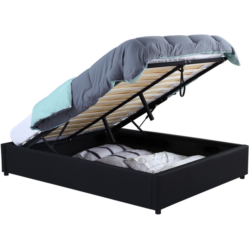 Lit coffre double MIAMI avec sommier 140 x 190 cm PVC noir