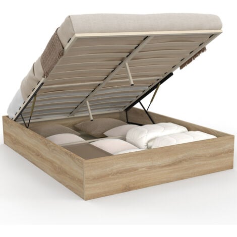 IDMARKET Lit coffre double SANDSIDE avec sommier 140 x 190 cm hêtre