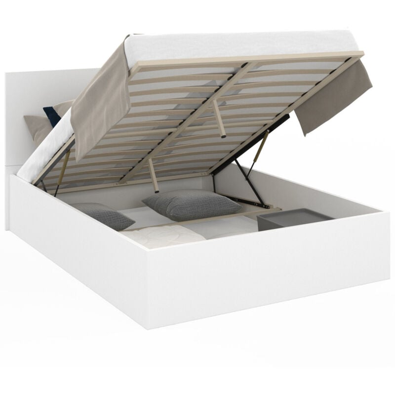 Lit coffre double seaside avec tête de lit et sommier 140 x 190 cm blanc