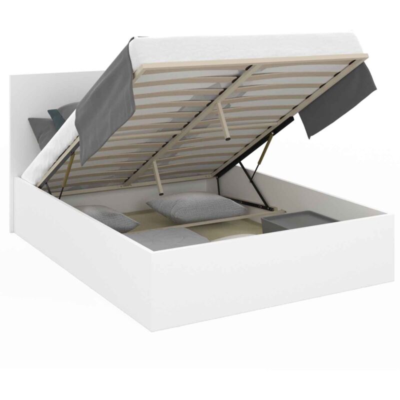 Lit coffre double SEASIDE avec tête de lit et sommier 160 x 200 cm blanc