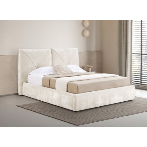 Lit coffre en tissu bouclette doux beige 140x190 cm NOAH