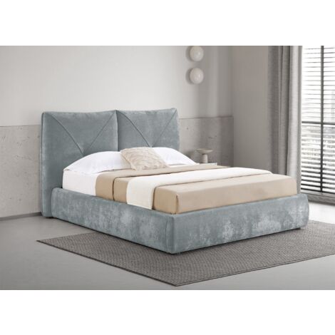 Lit coffre en tissu bouclette doux gris 140x190 cm NOAH