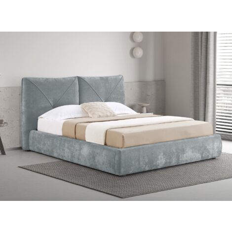 Lit coffre en tissu bouclette doux gris 160x200 cm NOAH