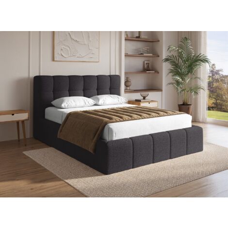 Lit coffre en tissu bouclette gris 140x190 cm MILIE