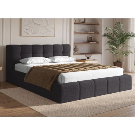 Lit coffre en tissu bouclette gris 180x200 cm MILIE
