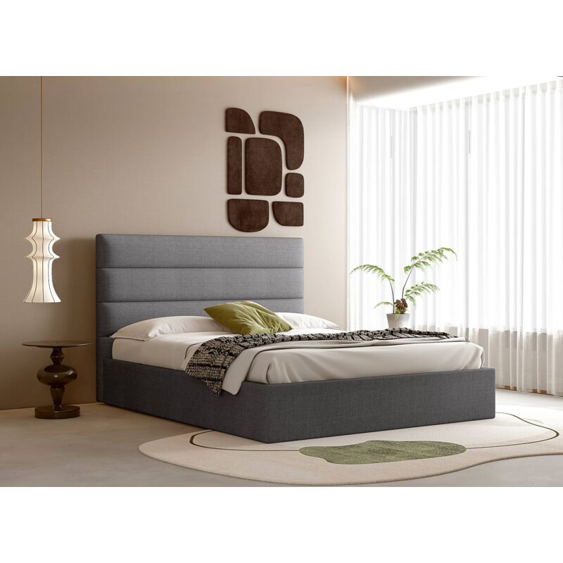 Deco In Paris - shanna - Lit coffre en tissu lin gris 180 x 200 cm shanna