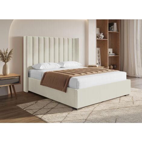 Lit coffre en velours beige 160x200 cm ALENA