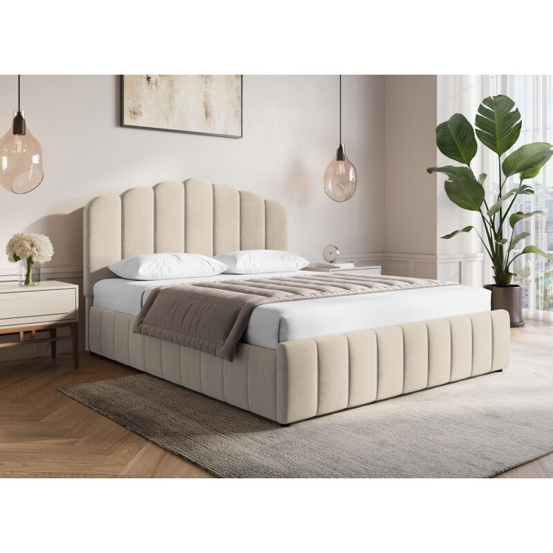 Elvira - Lit coffre en velours beige 180x200 cm elvira
