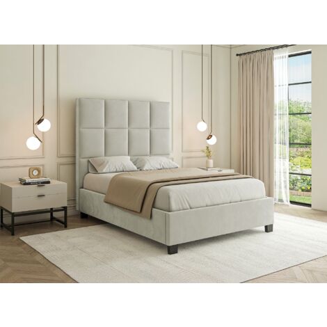 Lit coffre en velours beige design CAROLINE 140 x 190 cm