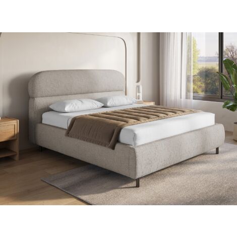 Lit coffre en velours chiné taupe 160x200cm MELO