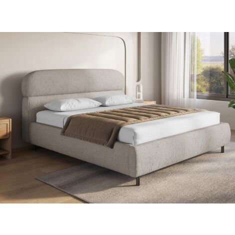 Lit coffre en velours chiné taupe 180x200cm MELO