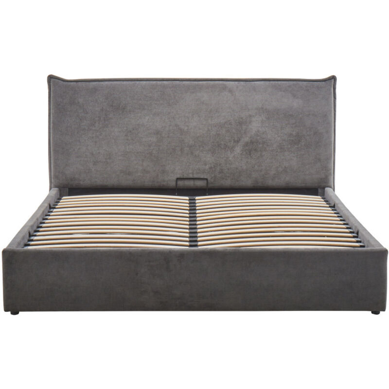 Lit coffre en velours côtelé 160x200cm - Gris - Cama