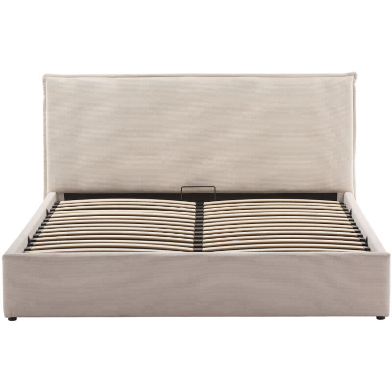 Lit coffre en velours côtelé 160x200cm - Beige - Cama